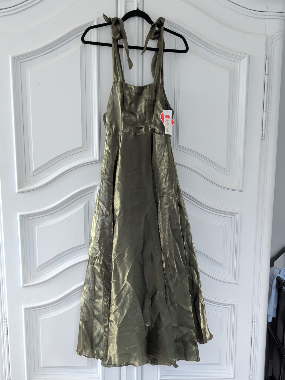 NWT Cider Olive Satin Midi Dress with Tie Straps